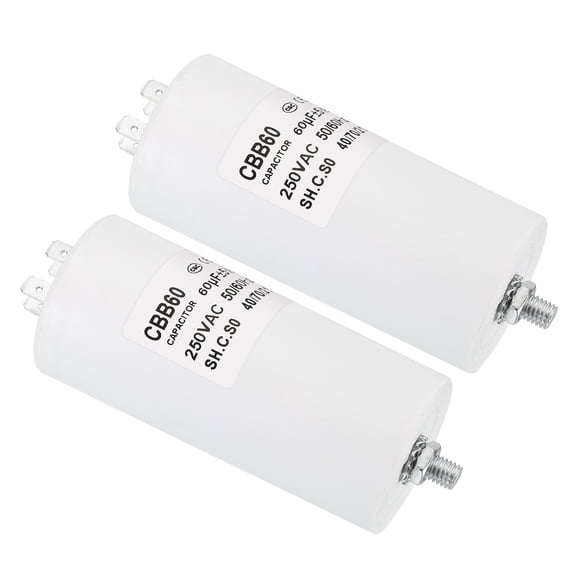 CBB60 60uf Running Capacitor,2Pcs AC 250V 4 Pins 50/60Hz with M8 Screw for Washing Machine