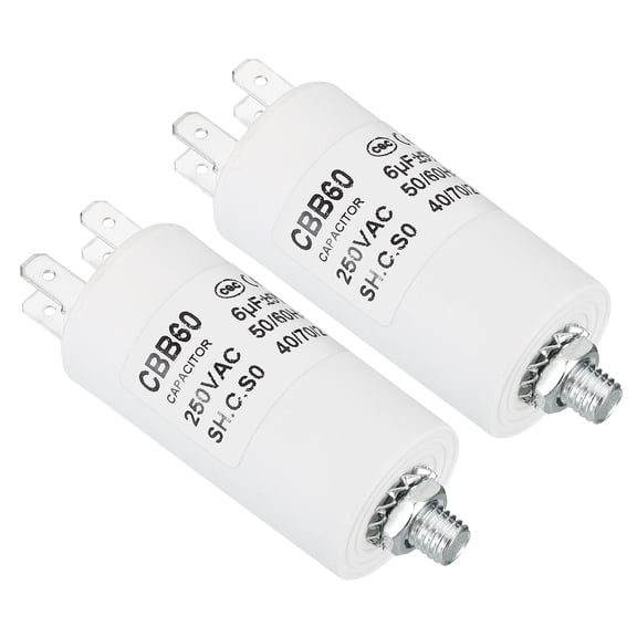 CBB60 6uf Running Capacitor,2Pcs AC 250V 4 Pins 50/60Hz with M8 Screw for Washing Machine