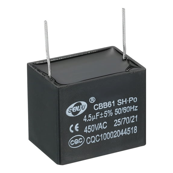 CBB61 Ceiling Fan Capacitor, 4.5uF 450V AC 50/60HZ with 2Pins 38x23x31mm for Fan