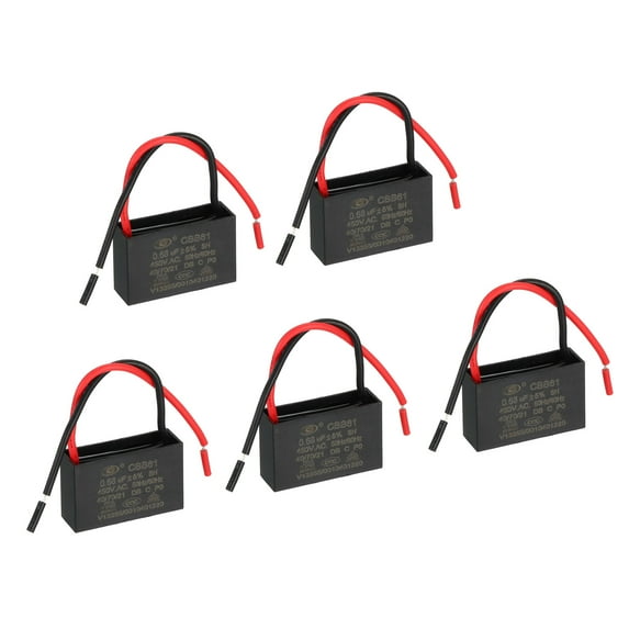 CBB61 Ceiling Fan Capacitor, 5Pcs 0.68uF 450V AC 50/60HZ with 2 Wires 37x23x23mm