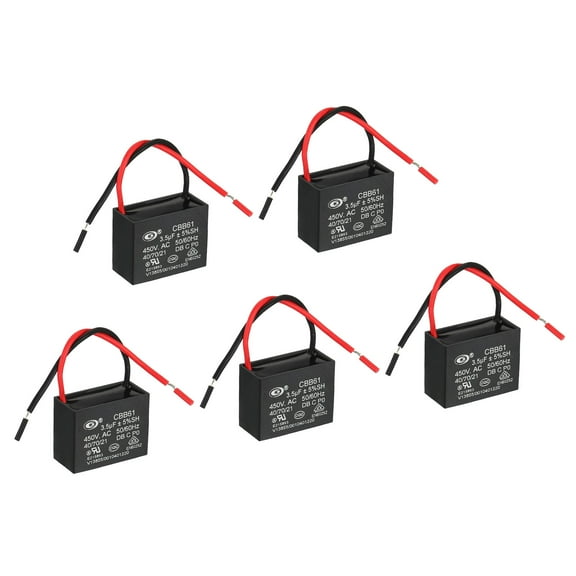 CBB61 Ceiling Fan Capacitor, 5Pcs 3.5uF 450V AC 50/60HZ with 2 Wires 38x30x29mm