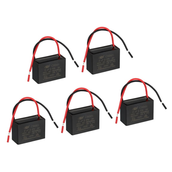 CBB61 Ceiling Fan Capacitor, 5Pcs 8uF 450V AC 50/60HZ with 2 Wires 48x34x33mm