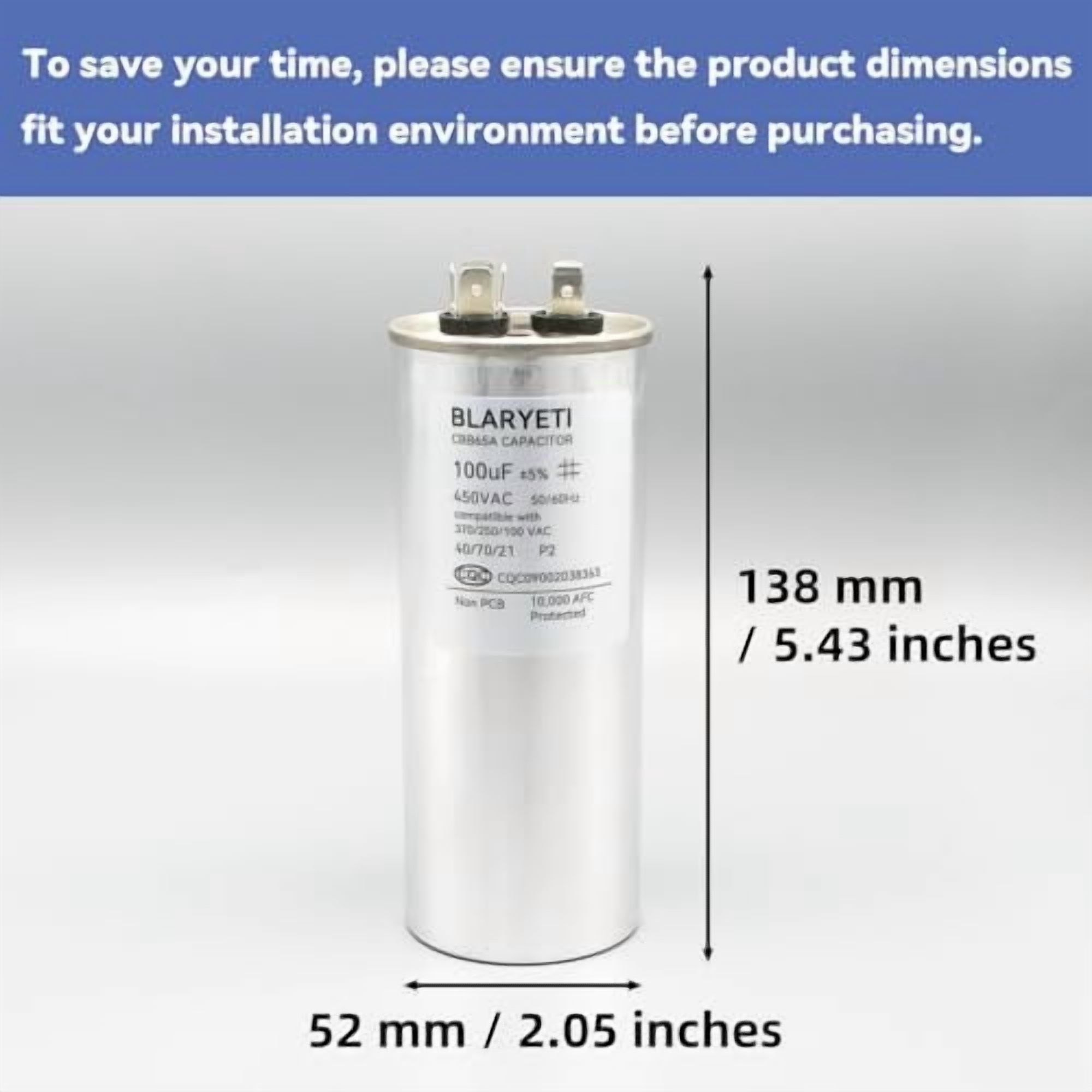 PATIKIL Condensatore Di Marcia CBB65 100uF 450V AC - Custodia In Alluminio Per Aria Condizionata E Compressore