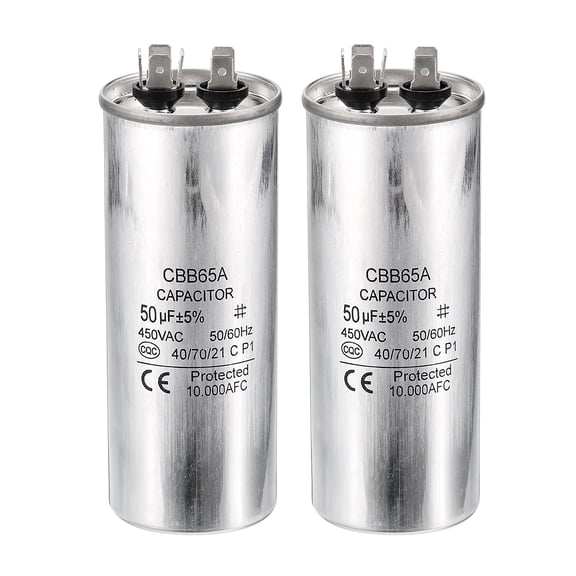 CBB65 50uf Run Capacitor, 50mfd 2pack AC 450V Aluminum Case Motor Start Capacitor