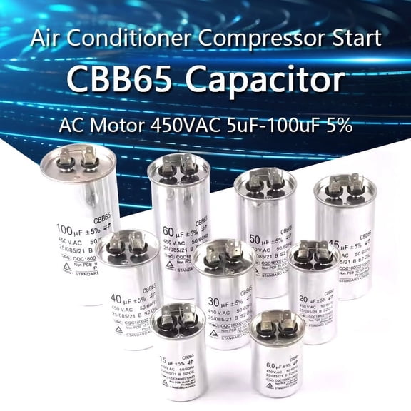 CBB65 AC Engine Capacitor Air Conditioner Compressor Start Capacitor 450VAC 5uF 20uF 25uF 30uF 35uF 40uF 45uF 50uF 60uF 70uF 5%