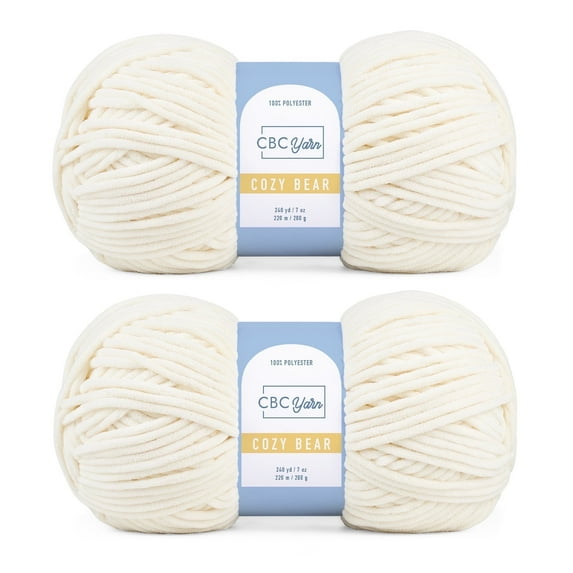 CBC Cozy Bear Gauge 5 Bulky Yarn - 2 Pack (7 oz / 200 g, 240 yards Each Skein), Ivory, Chenille Yarn for Crocheting, Knitting, and Amigurumi