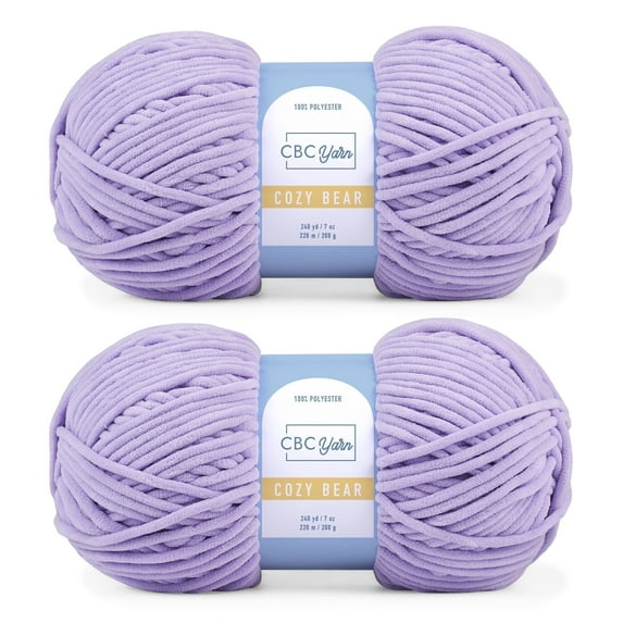 CBC Cozy Bear Gauge 5 Bulky Yarn - 2 Pack (7 oz / 200 g, 240 yards Each Skein), Lavender, Chenille Yarn for Crocheting, Knitting, and Amigurumi