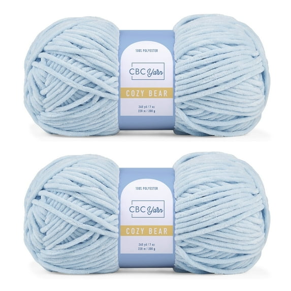 CBC Cozy Bear Gauge 5 Bulky Yarn - 2 Pack (7 oz / 200 g, 240 yards Each Skein), Light Blue, Chenille Yarn for Crocheting, Knitting, and Amigurumi
