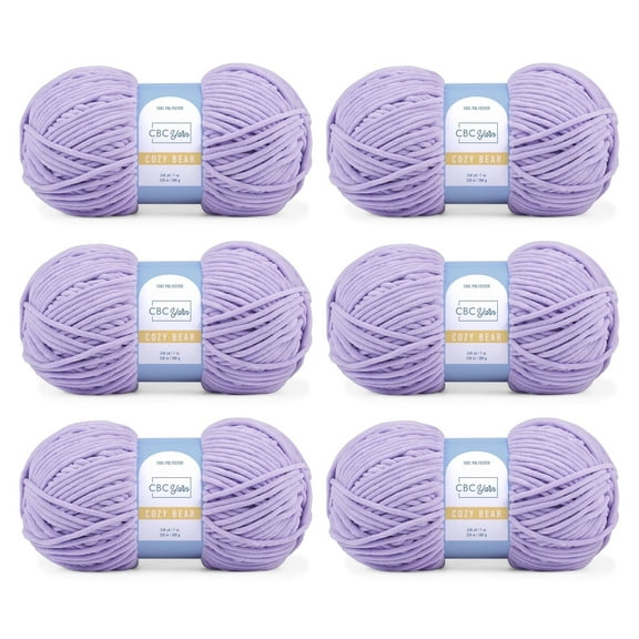 CBC Cozy Bear Gauge 5 Bulky Yarn - 6 Pack (7 oz / 200 g, 240 yards Each Skein), Lavender, Chenille Yarn for Crocheting, Knitting, and Amigurumi