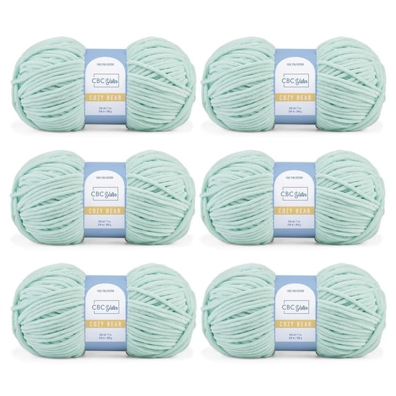 CBC Cozy Bear Gauge 5 Bulky Yarn - 6 Pack (7 oz / 200 g, 240 yards Each Skein), Light Aqua, Chenille Yarn for Crocheting, Knitting, and Amigurumi