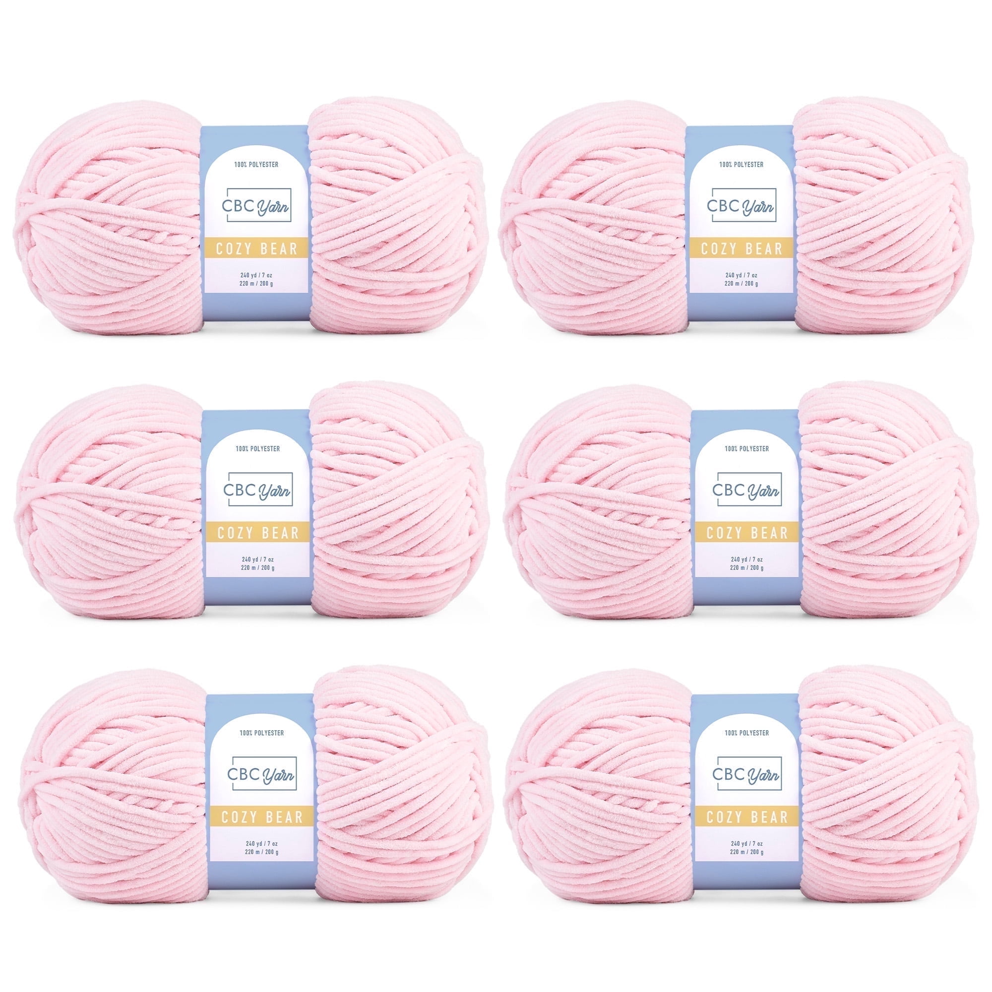 CBC Cozy Bear Gauge 5 Bulky Yarn - 6 Pack (7 oz / 200 g, 240 yards Each Skein), Pink, Chenille Yarn for Crocheting, Knitting, and Amigurumi