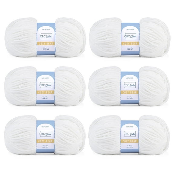 CBC Cozy Bear Gauge 5 Bulky Yarn - 6 Pack (7 oz / 200 g, 240 yards Each Skein), White, Chenille Yarn for Crocheting, Knitting, and Amigurumi