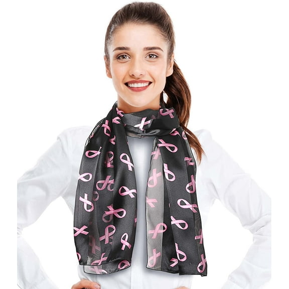 CBC Crown Breast Cancer Awareness Pink Ribbon 13" x 60" Silk Feeling Scarf