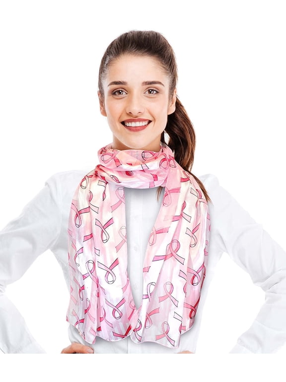 Breast Cancer Awareness Pink Ribbon with Stripes 13" x 60" Scarf