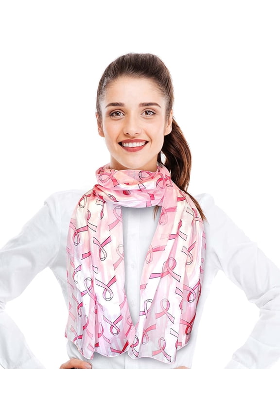 Breast Cancer Awareness Pink Ribbon with Stripes 13" x 60" Scarf