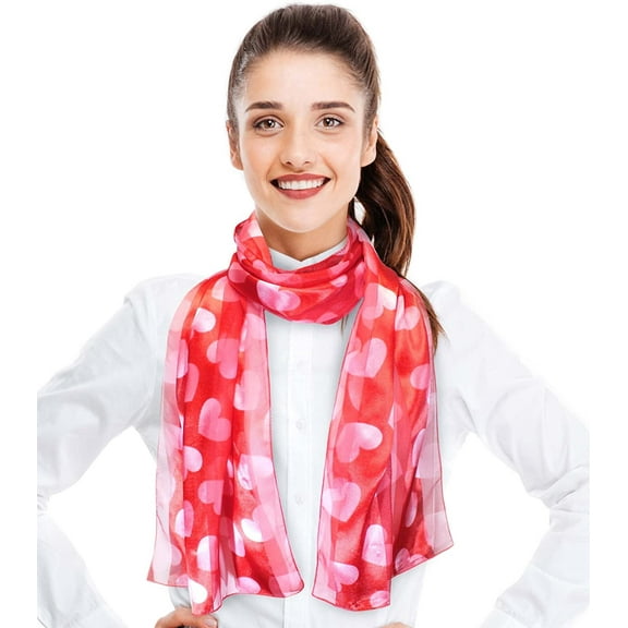 CBC Crown Bubble Hearts Valentines Day Theme 13" x 60" Silk Feeling Scarf