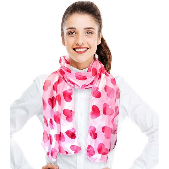 CBC Crown Bubble Hearts Valentines Day Theme 13" x 60" Silk Feeling Scarf