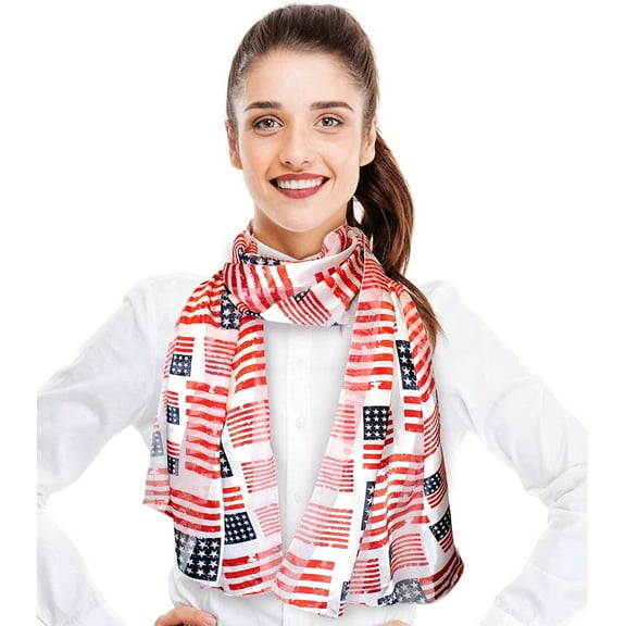 CBC Crown Patriotic USA Flag American Flag Star Theme 13" x 60" Silk Feeling Scarf