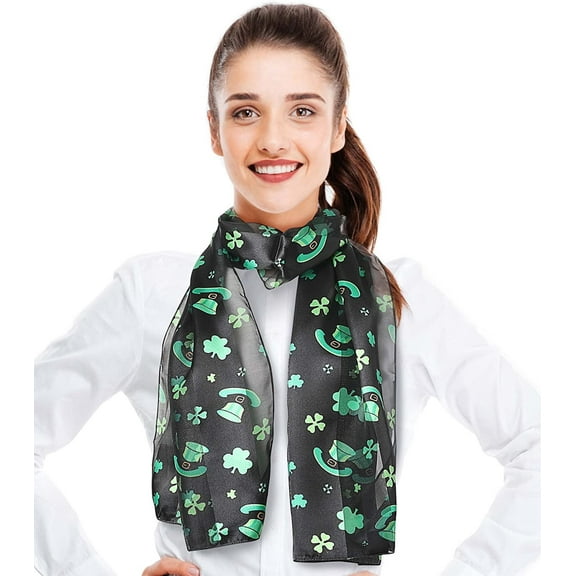 CBC Crown Shamrock & Hat St. Patrick's Day Scarf - Silk Feeling Scarf