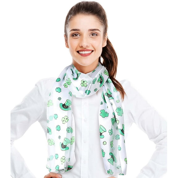 CBC Crown Shamrock & Hat St. Patrick's Day Scarf - Silk Feeling Scarf