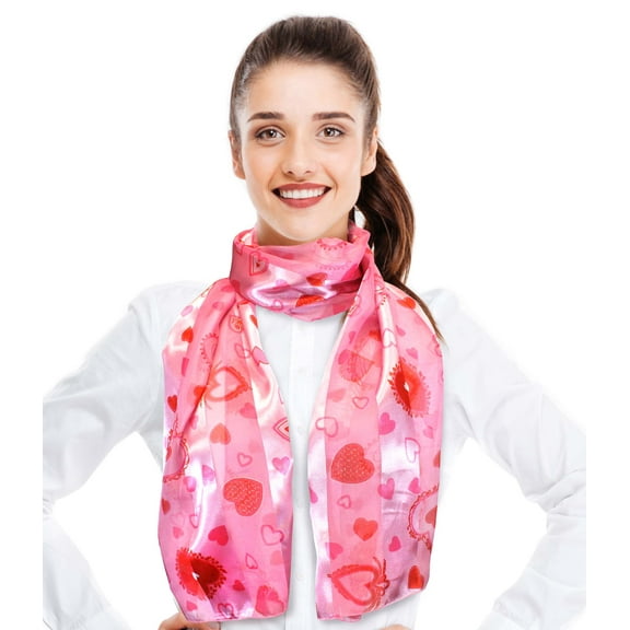 CBC Crown V-Days Heart Valentines Day Theme 13" x 60" Silk Feeling Scarf