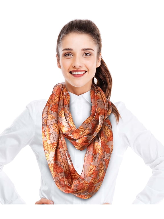 Women's Autumn Fall Leaves Leaf Pattern Silk Feeling Infinity Scarf