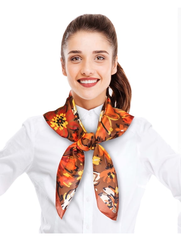 Women's Autumn Flowers Fall Leaves Leaf Pattern 35" x 35" Square Silk Feeling Scarf