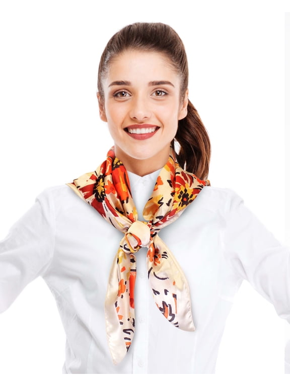 Women's Autumn Flowers Fall Leaves Leaf Pattern 35" x 35" Square Silk Feeling Scarf