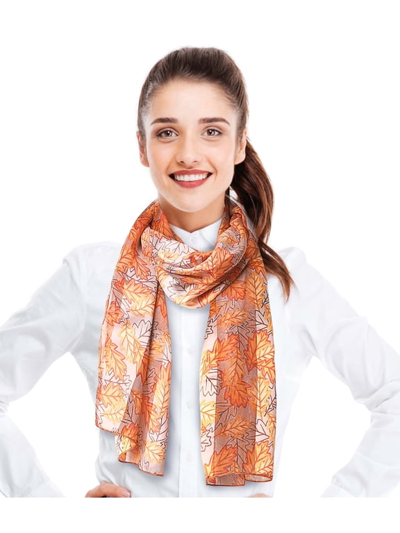 Women's Autumn Hawthorn Fall Leaves Leaf Pattern 13" x 60" Silk Feeling Scarf