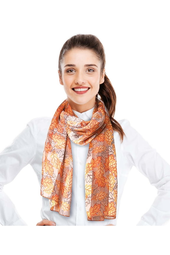 Women's Autumn Hawthorn Fall Leaves Leaf Pattern 13" x 60" Silk Feeling Scarf