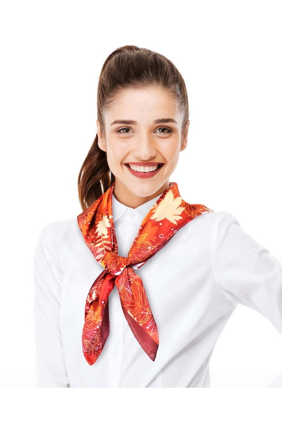Women's Autumn Leaves Fall Leaf Pattern 35" x 35" Square Silk Feeling Scarf
