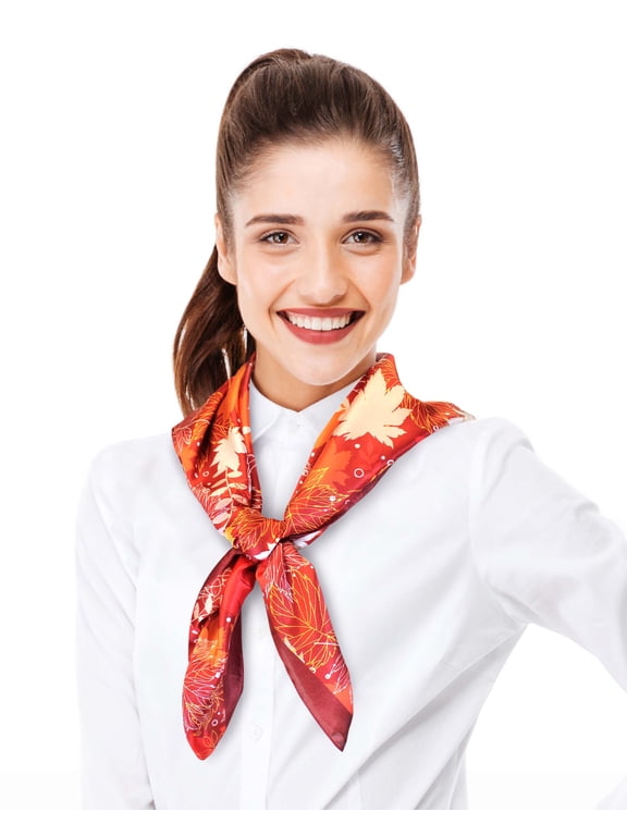 Women's Autumn Leaves Fall Leaf Pattern 35" x 35" Square Silk Feeling Scarf