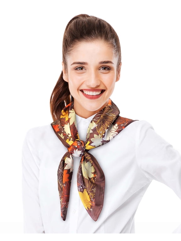 Women's Autumn Leaves Fall Leaf Pattern 35" x 35" Square Silk Feeling Scarf