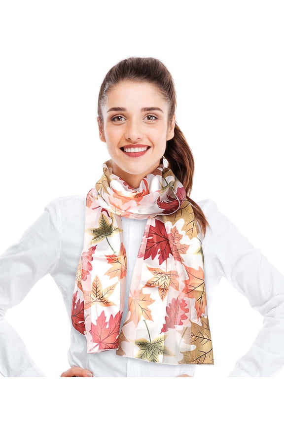 Women's Autumn Maple Fall Leaves Leaf Pattern 13" x 60" Silk Feeling Scarf