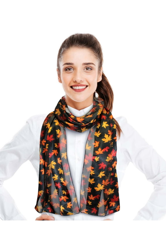 Women's Autumn Small Fall Leaves Leaf Pattern Silk Feeling Infinity Scarf