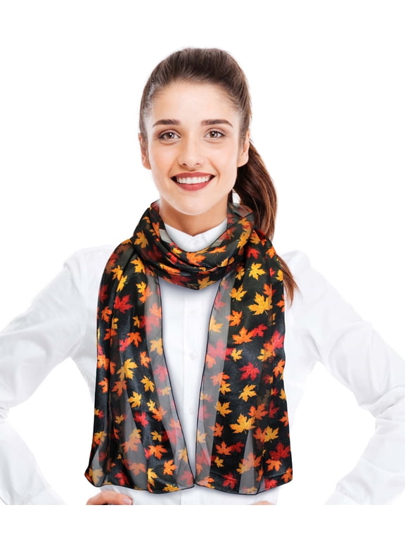 Women's Autumn Small Fall Leaves Leaf Pattern Silk Feeling Infinity Scarf