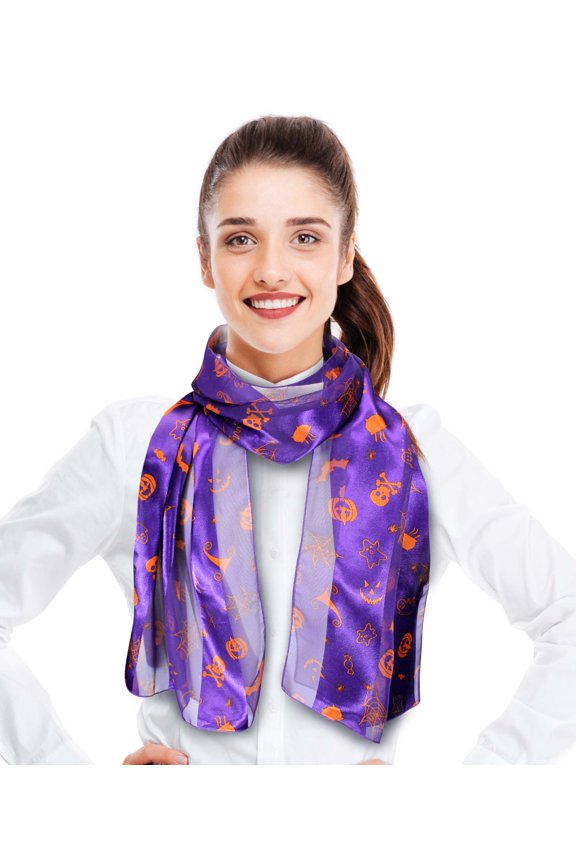 Women's Fun Halloween Pattern 13" x 60" Silk Feeling Scarf