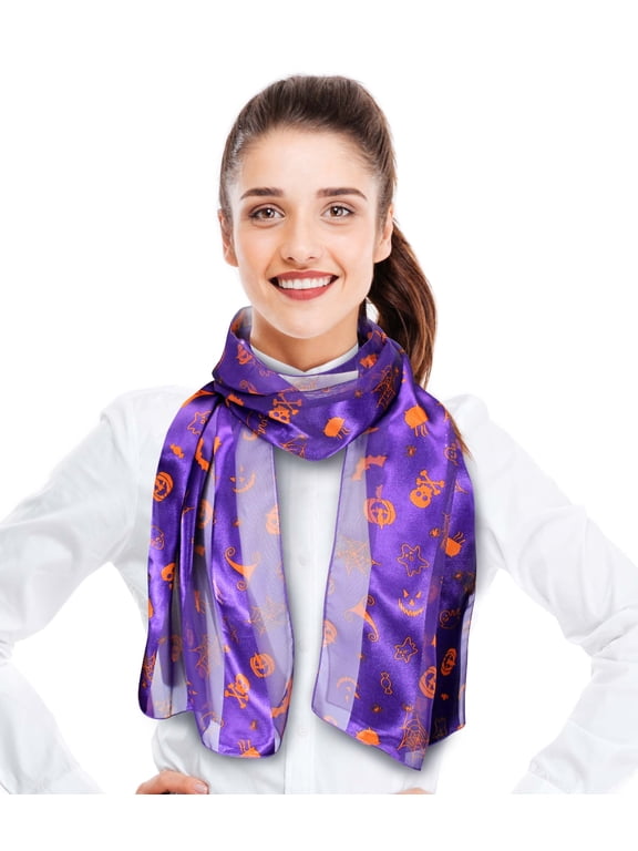 Women's Fun Halloween Pattern 13" x 60" Silk Feeling Scarf