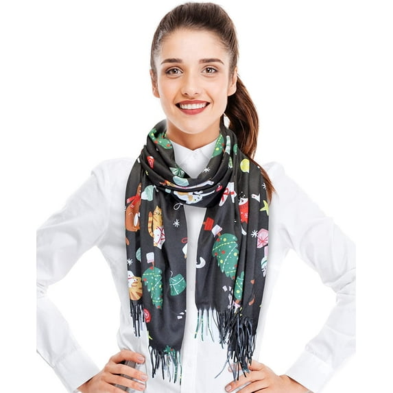 CBC Crown Women's Large Soft Feeling Christmas Cat Lover Novelty Fashion Scarf 25" x 75"