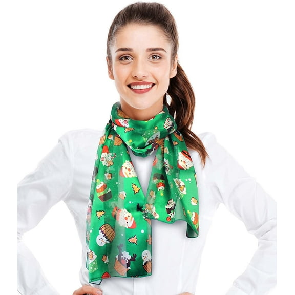 CBC Crown Women's Lightweight Christmas Cupcake Printed Christmas Themed Silk Feeling 13" x 60" Scarf