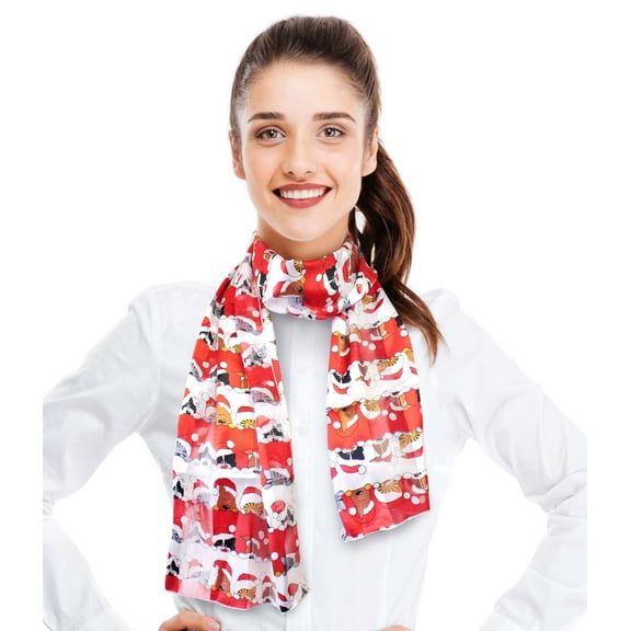 CBC Crown Women's Lightweight Christmas Friends Printed Christmas Themed Silk Feeling 13" x 60" Scarf