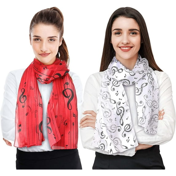 CBC Crown Women's Lightweight Music Notes Theme Silk Feeling 13" x 60" Fashion Novelty Scarf