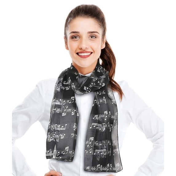 CBC Crown Women's Lightweight Music Notes Theme Silk Feeling 13" x 60" Fashion Novelty Scarf