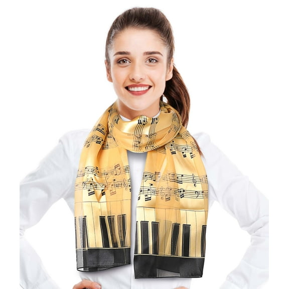 CBC Crown Women's Lightweight Music Notes Theme Silk Feeling 13" x 60" Fashion Novelty Scarf