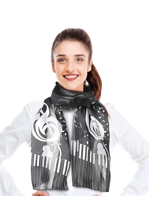 Women's Lightweight Music Notes Theme Silk Feeling 13" x 60" Fashion Novelty Scarf