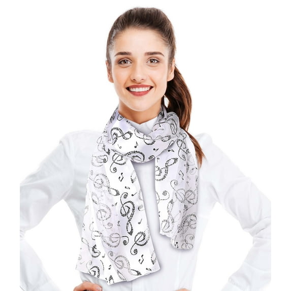 CBC Crown Women's Lightweight Music Notes Theme Silk Feeling 13" x 60" Fashion Novelty Scarf