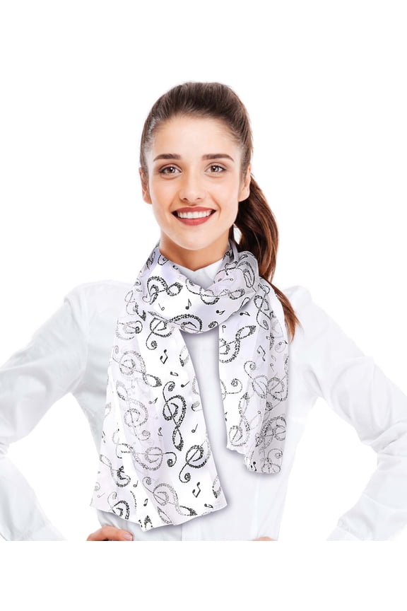 Women's Lightweight Music Notes Theme Silk Feeling 13" x 60" Fashion Novelty Scarf