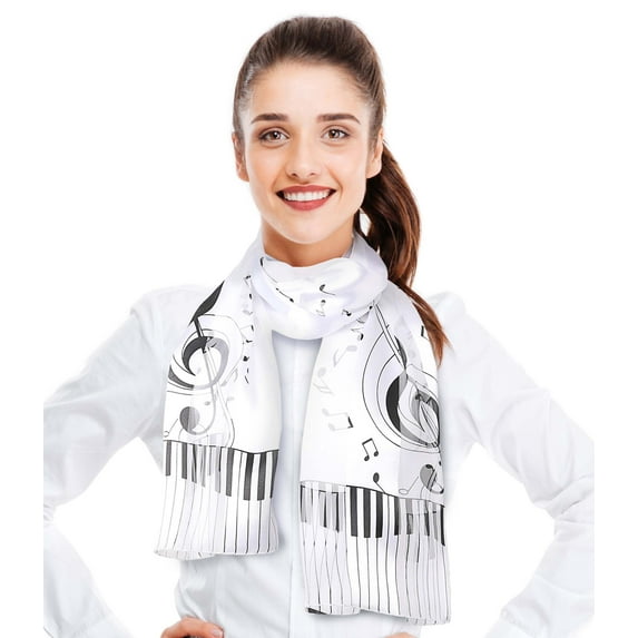 CBC Crown Women's Lightweight Music Notes Theme Silk Feeling 13" x 60" Fashion Novelty Scarf