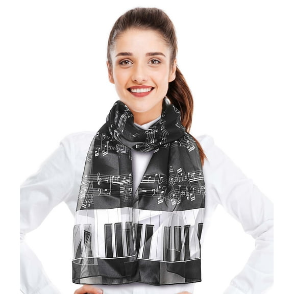 CBC Crown Women's Lightweight Music Notes Theme Silk Feeling 13" x 60" Fashion Novelty Scarf