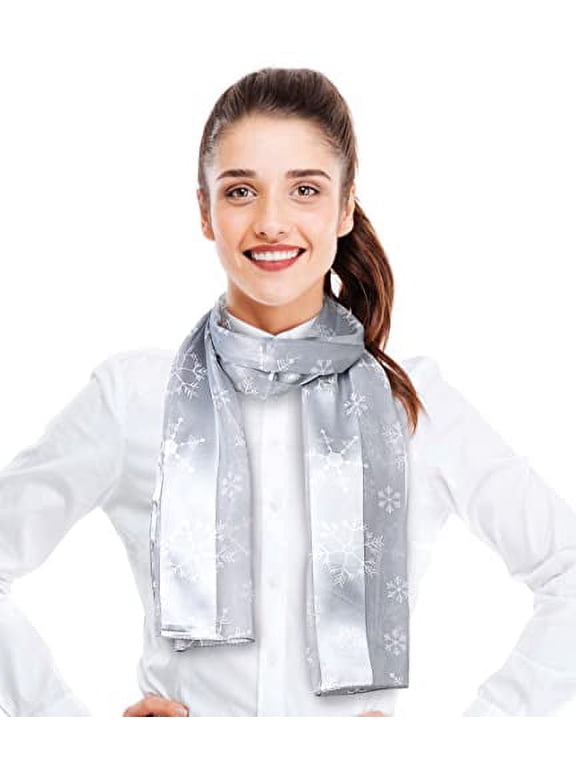 Women's Lightweight Snowflakes Christmas Themed Silk Feeling 13"x60" Scarf